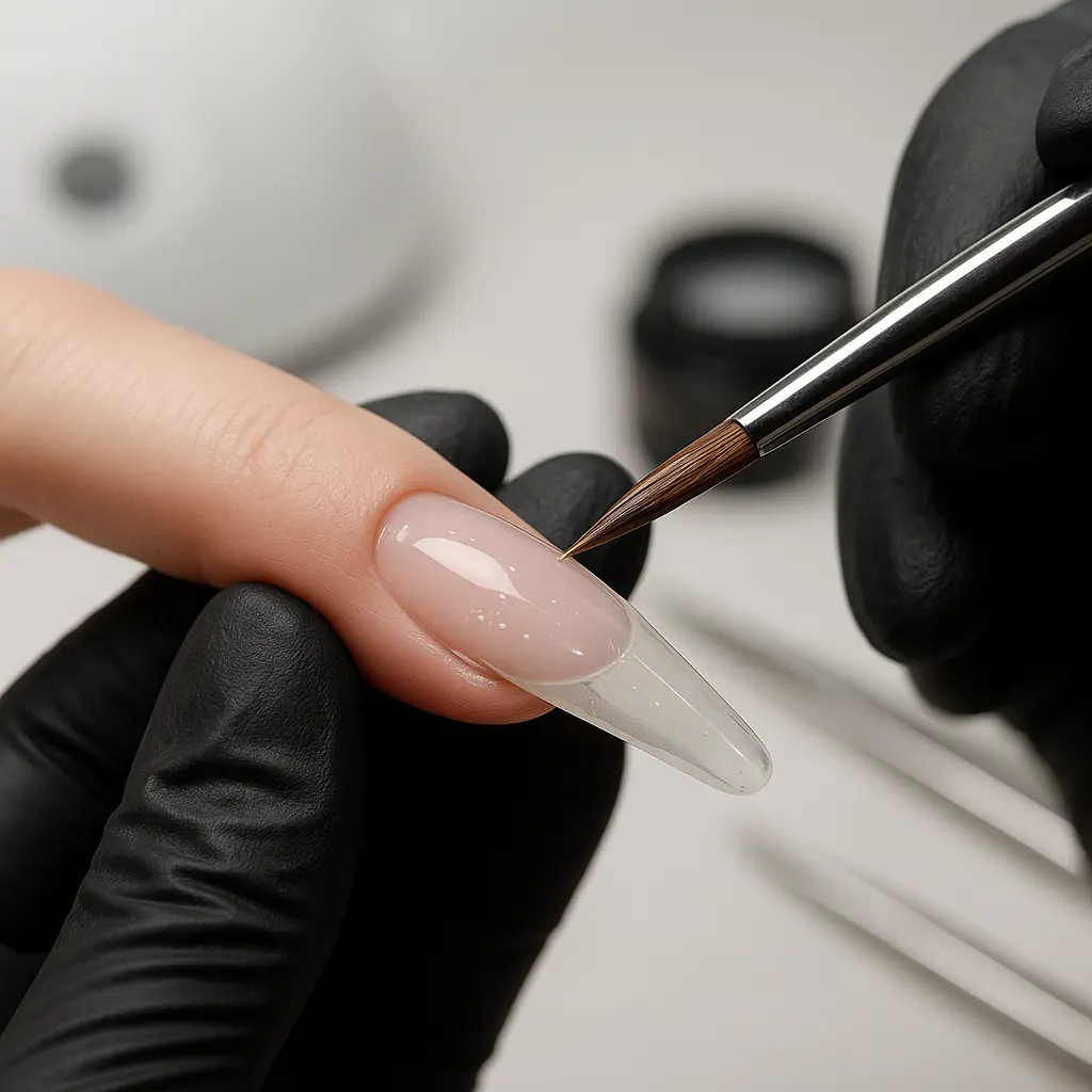 Gel-Nagelverlängerung in Anwendung